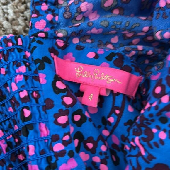 Lilly Pulitzer Preslee Blue Pink Dot Long Sleeve Top 4 - Picture 9 of 11